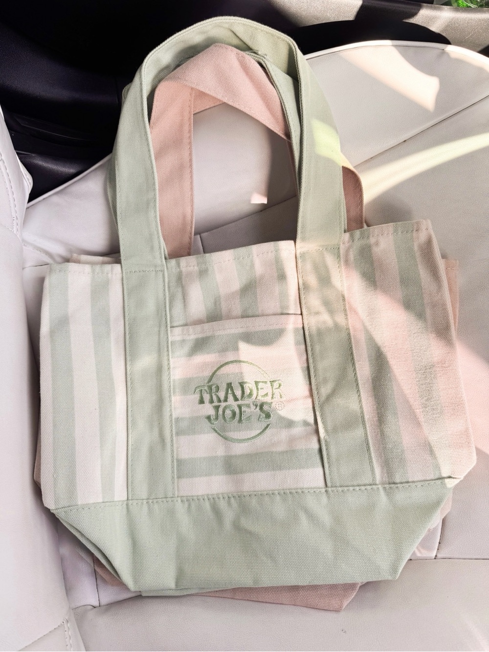 Trader Joe's Mint & Cream Striped Canvas Tote